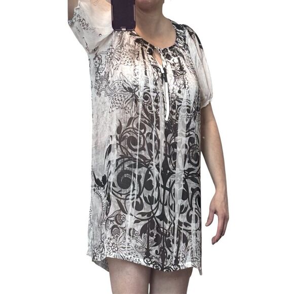 Unity World Wear Women’s Floral Sheer Blouse Swimwear Cover up Black White XL - Picture 13 of 13